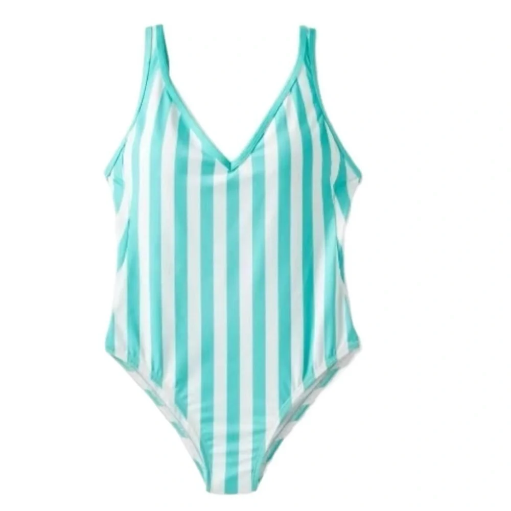 NWT Women's V-Neck Over The Shoulder High Leg One Piece Swimsuit Bathing Suit